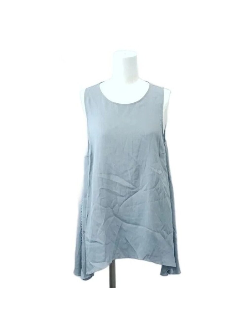 Brunello Cucinelli Sleeveless Top Silk Round Neck Asymmetric Hem Sac Blue